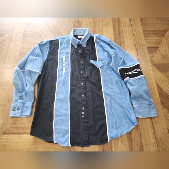Express Riders Western Aztec Rodeo Tribal Black Blue Button Down Sz Large - Picture 1 of 13